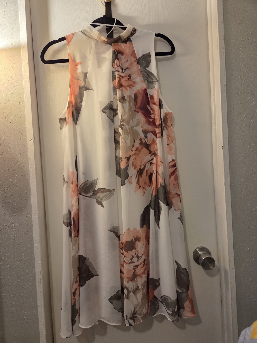 Robbie Bee Floral Mock Neck Mini Dress - White & Peach